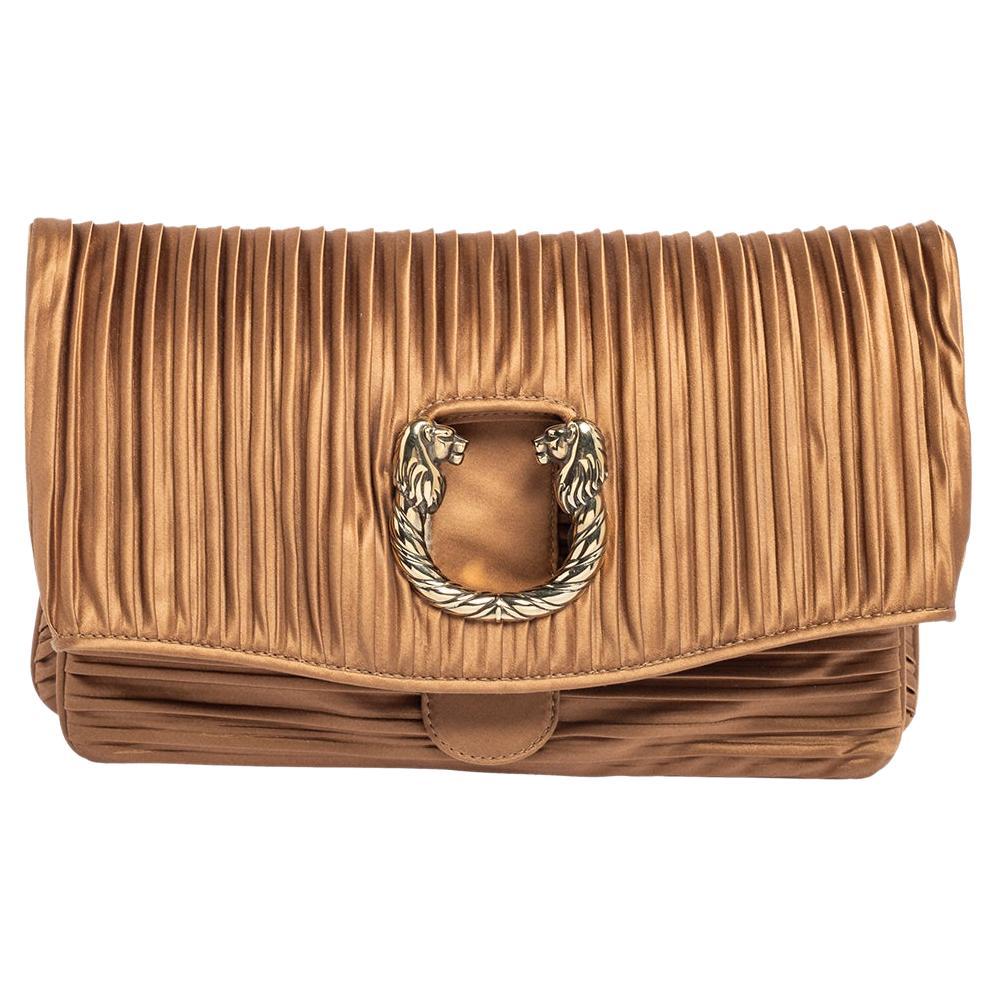 Bvlgari Metallic Brown Pleated Satin Clutch