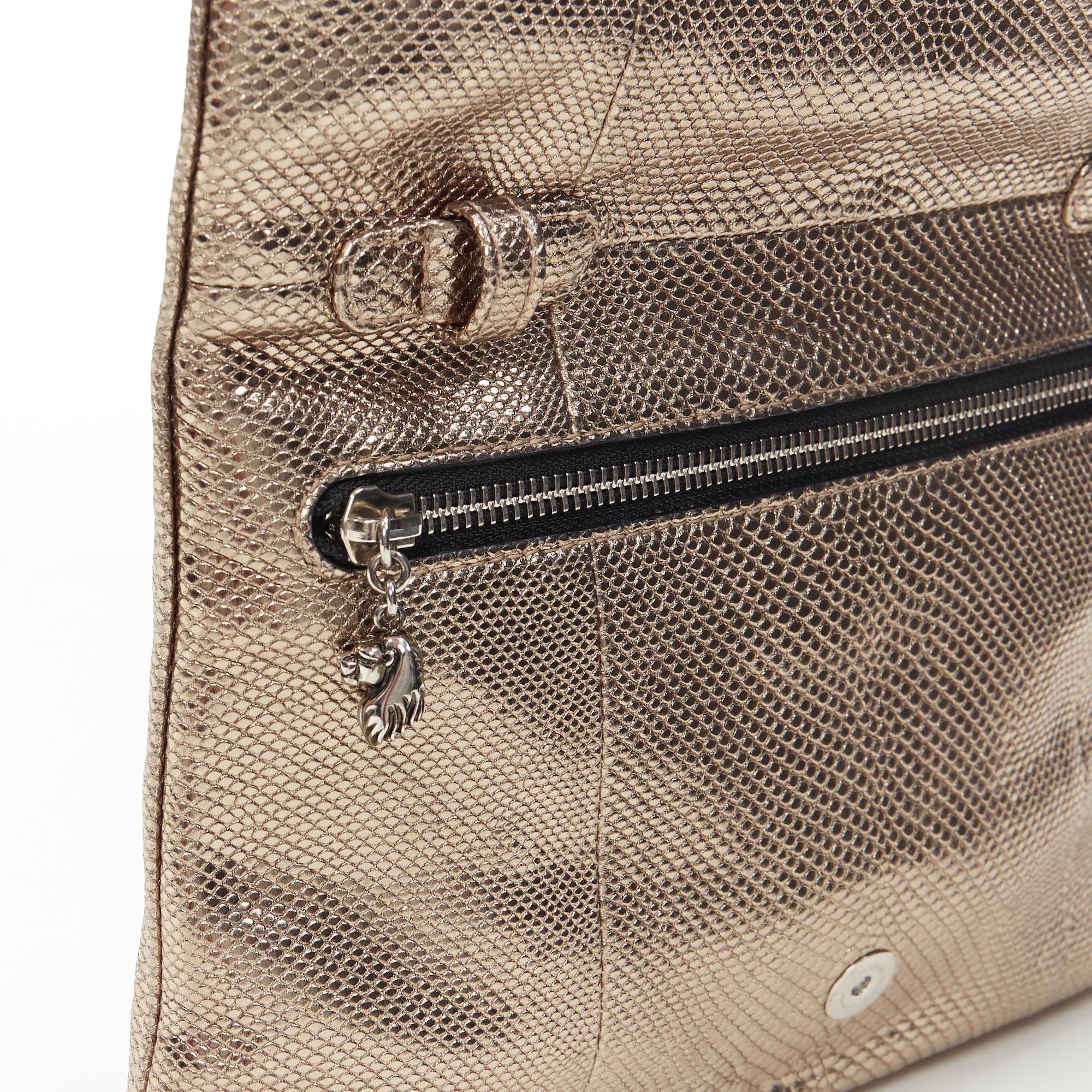 Beige BVLGARI metallic gold leather silver buckle foldover shoulder chain clutch bag