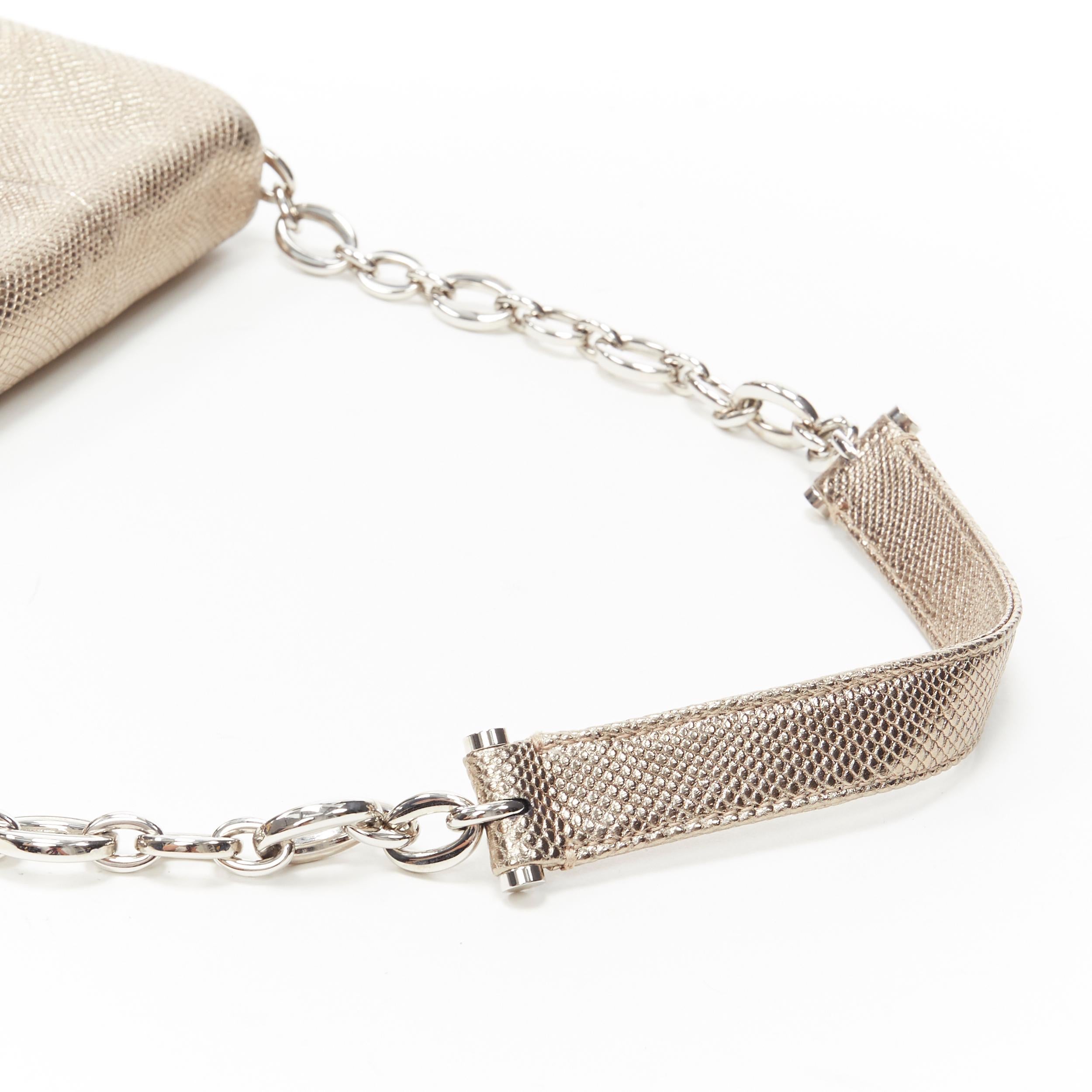 BVLGARI metallic gold leather silver buckle foldover shoulder chain clutch bag In Excellent Condition In Hong Kong, NT