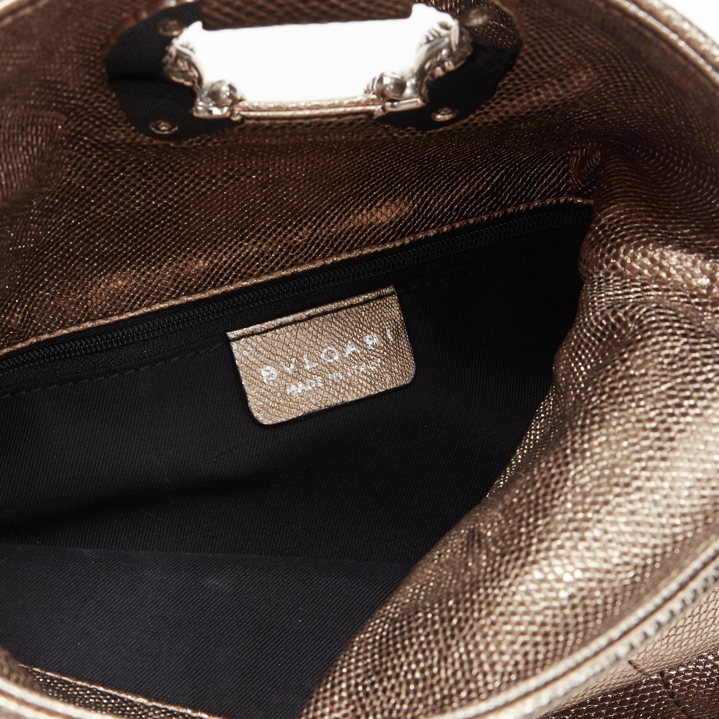 Women's BVLGARI metallic gold leather silver buckle foldover shoulder chain clutch bag