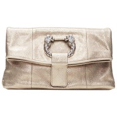 BVLGARI metallic gold leather silver buckle foldover shoulder chain clutch bag