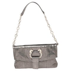 Bvlgari Metallic Grey Snakeskin Embossed Leather Leoni Flap Shoulder Bag