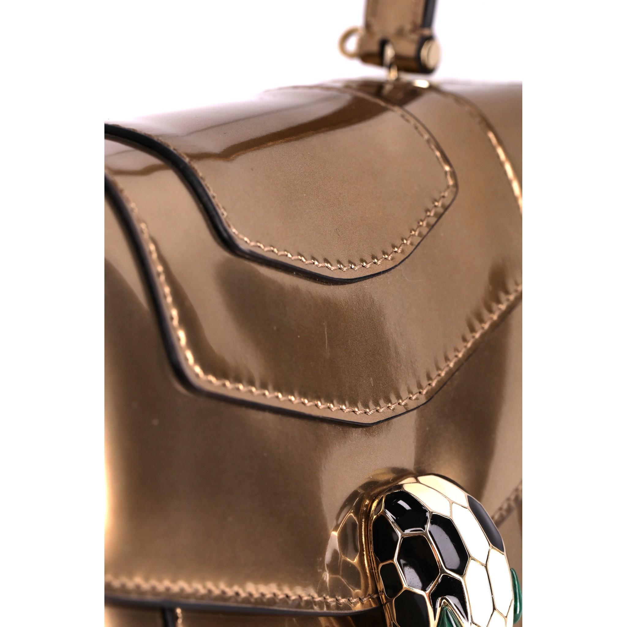Bvlgari Metallic Leder Serpenti Forever Top Handle Tasche mit Markenspiegel 3