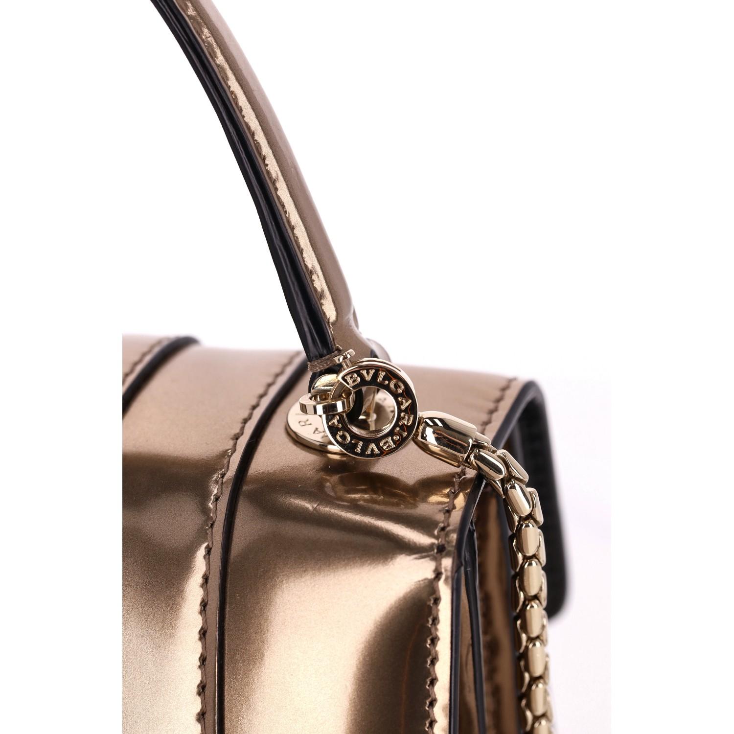 Bvlgari Metallic Leder Serpenti Forever Top Handle Tasche mit Markenspiegel 4