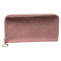 Bvlgari Metallic Pink Leather Zip Around Wallet
