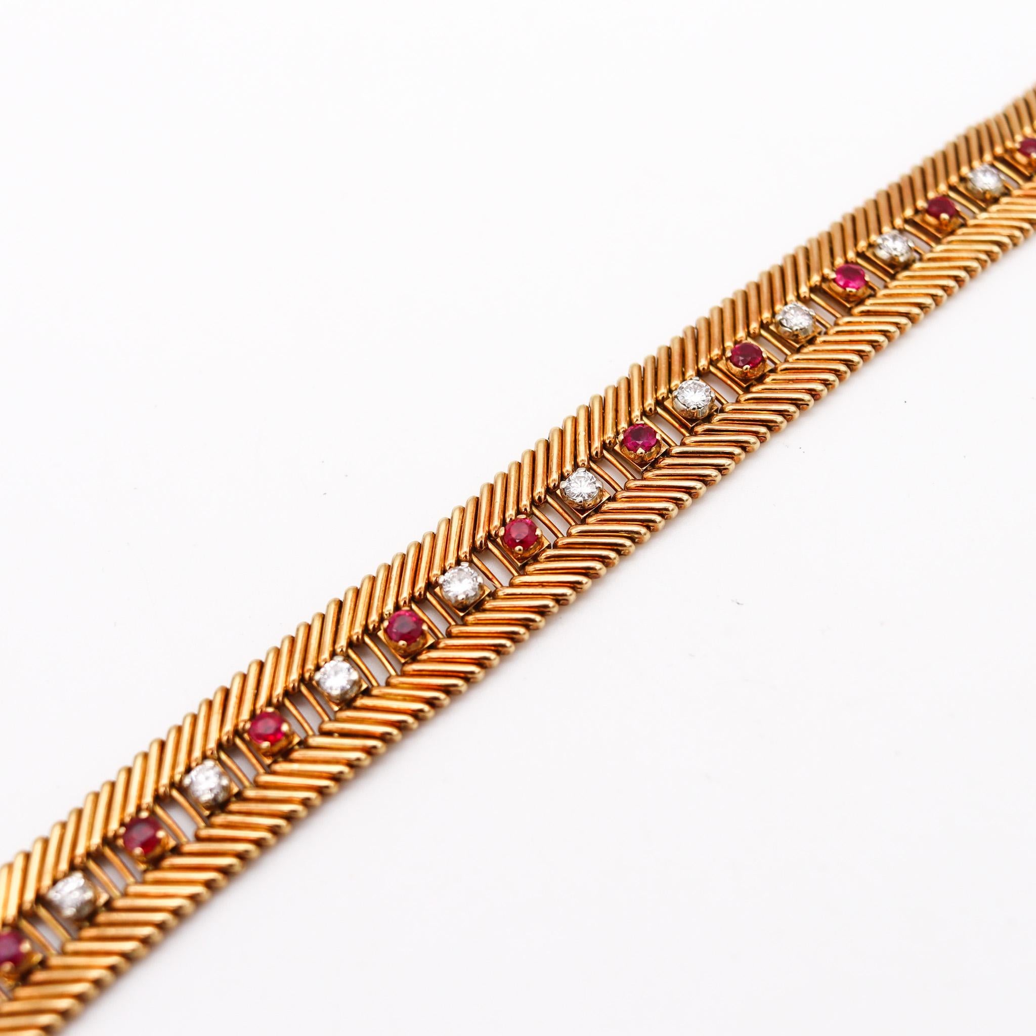 Round Cut Bvlgari Milano 1950 Bracelet in 18kt Gold with 5.42ctw in Rubies and Diamonds For Sale