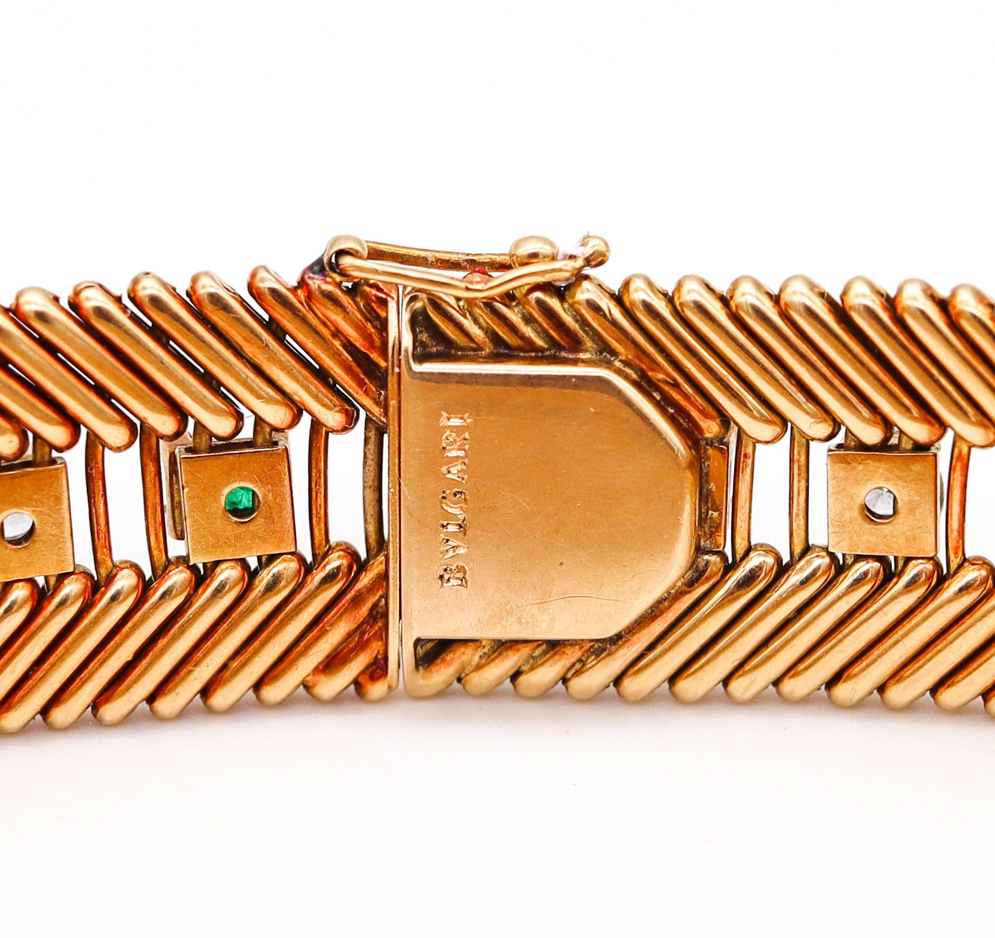 Brilliant Cut Bvlgari Milano 1950 Bracelet in 18k Gold with 5.88ctw in Emerald and Diamonds For Sale