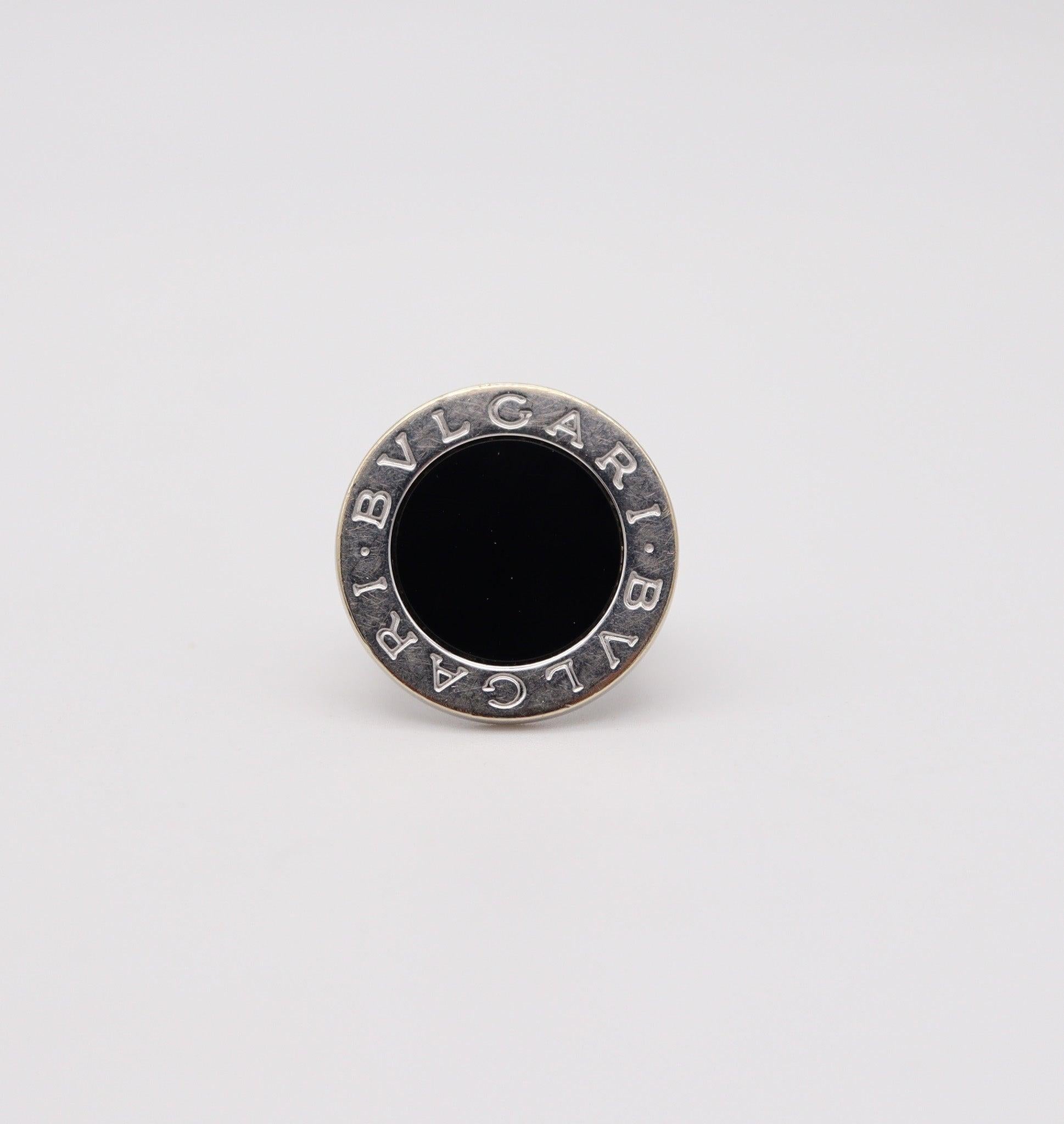 Anillo de cóctel BVLGARI Milano Signature de oro blanco de 18 quilates con ónix redondo Modernista en venta