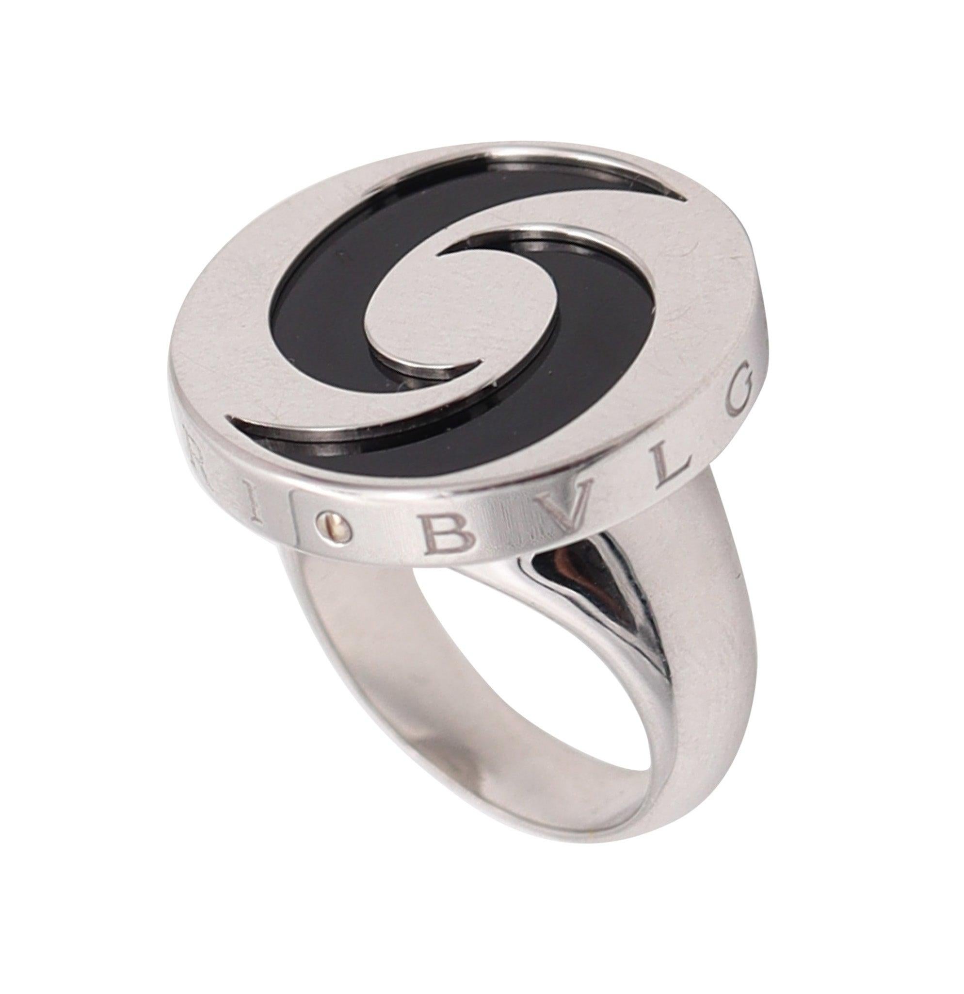 Anello da cocktail BVLGARI Milano Spiner Op-Art in oro bianco 18Kt con onice