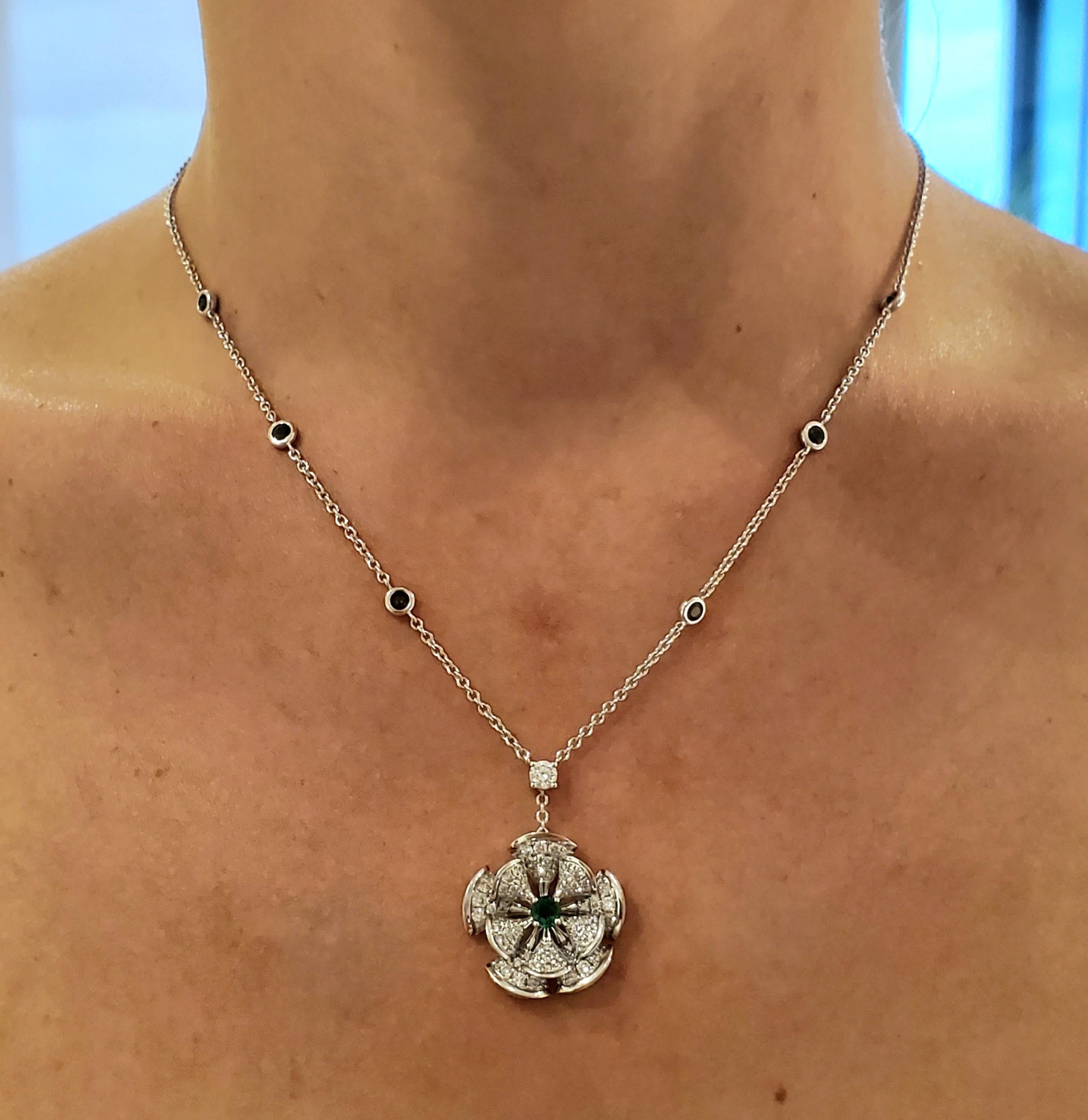 Women's Bvlgari Modern Divas Dream Drop Necklace in 18Kt White Gold, Diamonds & Emeralds