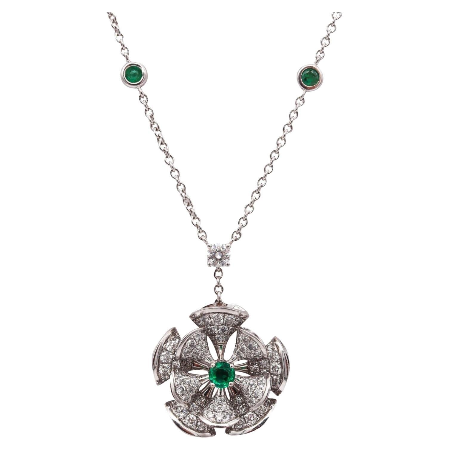 Bvlgari Modern Divas Dream Drop Necklace in 18Kt White Gold, Diamonds & Emeralds