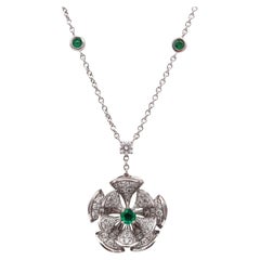 Bvlgari Modern Divas Dream Drop Necklace in 18Kt White Gold, Diamonds & Emeralds
