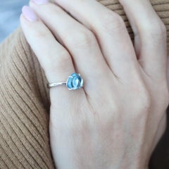 BVLGARI Modernist Ring In 18Kt White Gold With Blue Topaz Cabochon