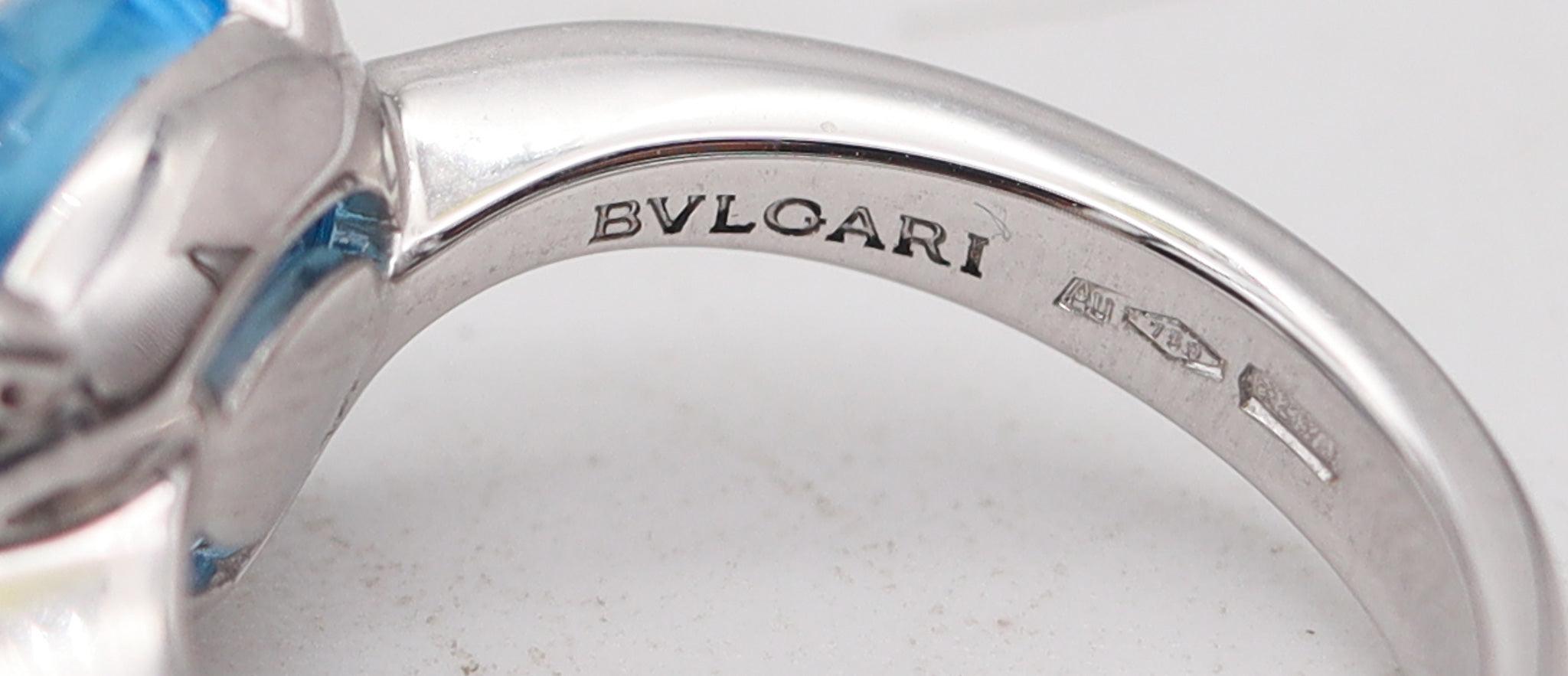 Women's BVLGARI Modernist Ring In 18Kt White Gold With Blue Topaz Cabochon