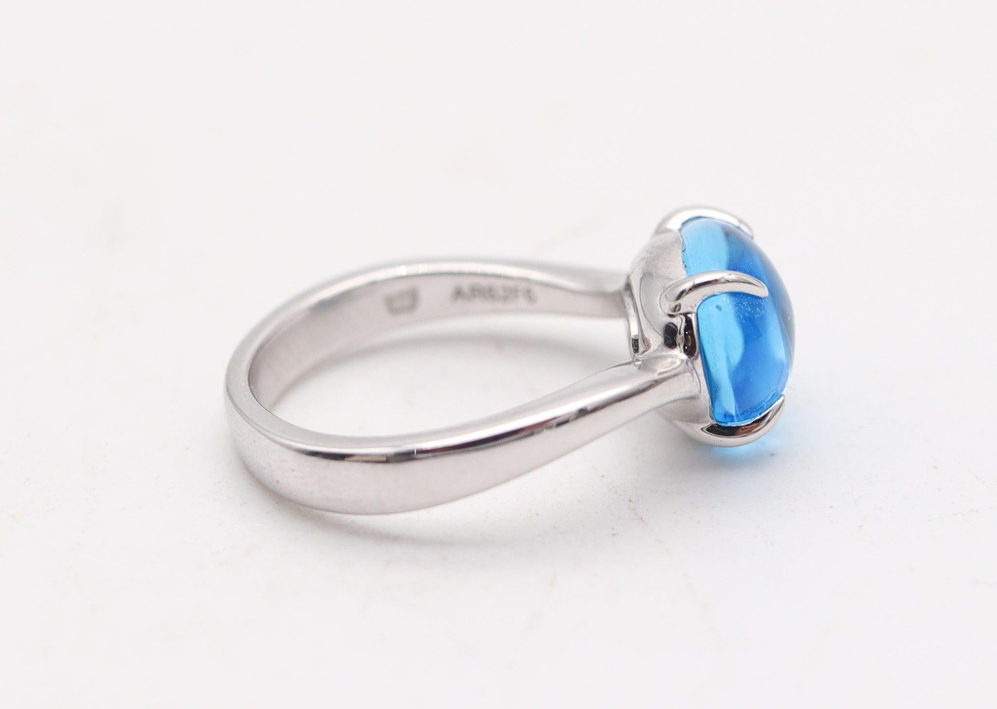 BVLGARI Modernist Ring In 18Kt White Gold With Blue Topaz Cabochon 2