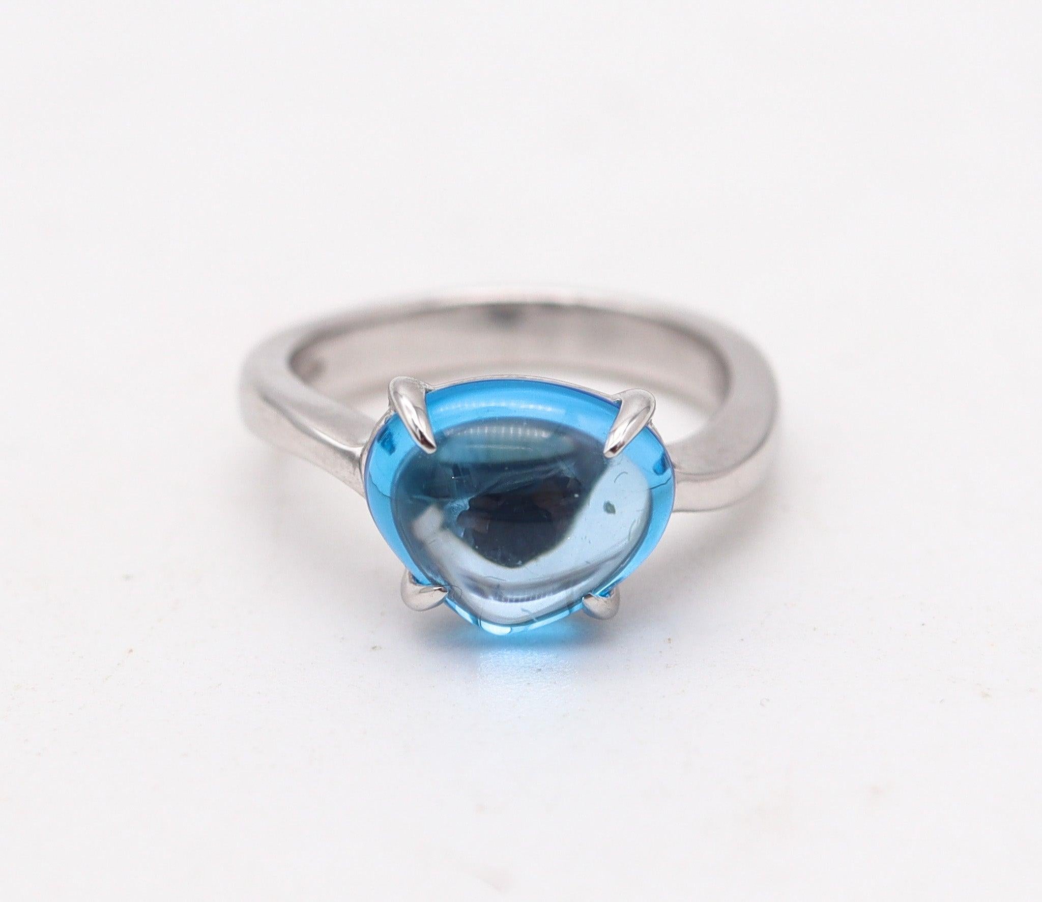 BVLGARI Modernist Ring In 18Kt White Gold With Blue Topaz Cabochon 3