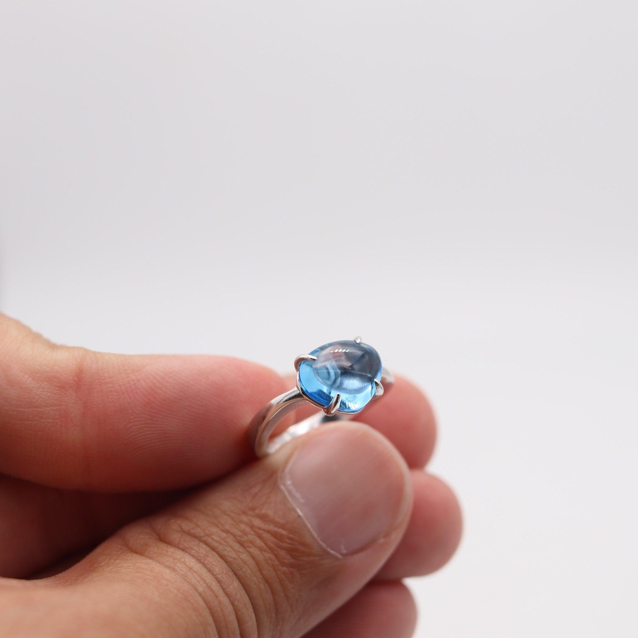 BVLGARI Modernist Ring In 18Kt White Gold With Blue Topaz Cabochon 4