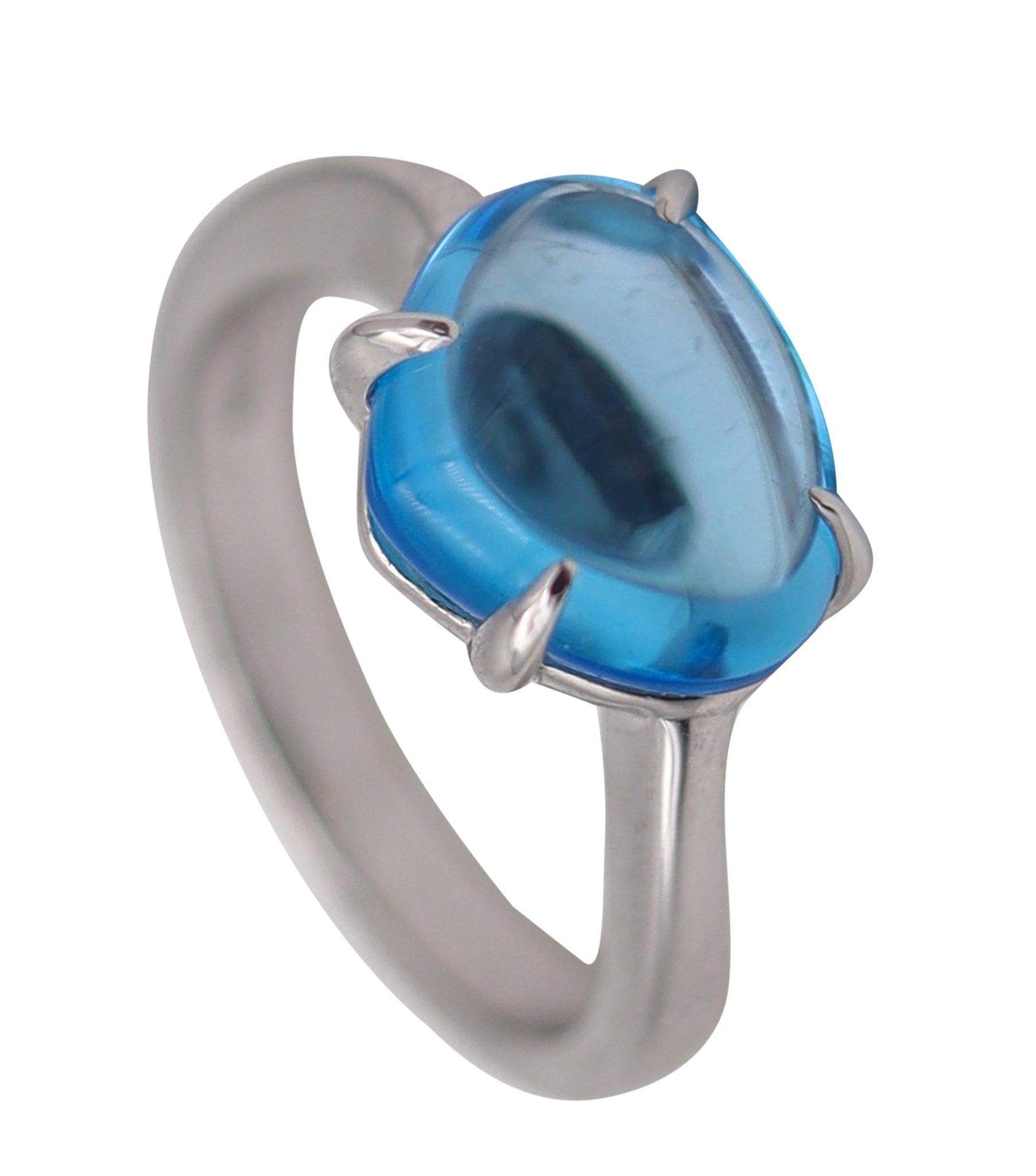 BVLGARI Modernist Ring In 18Kt White Gold With Blue Topaz Cabochon