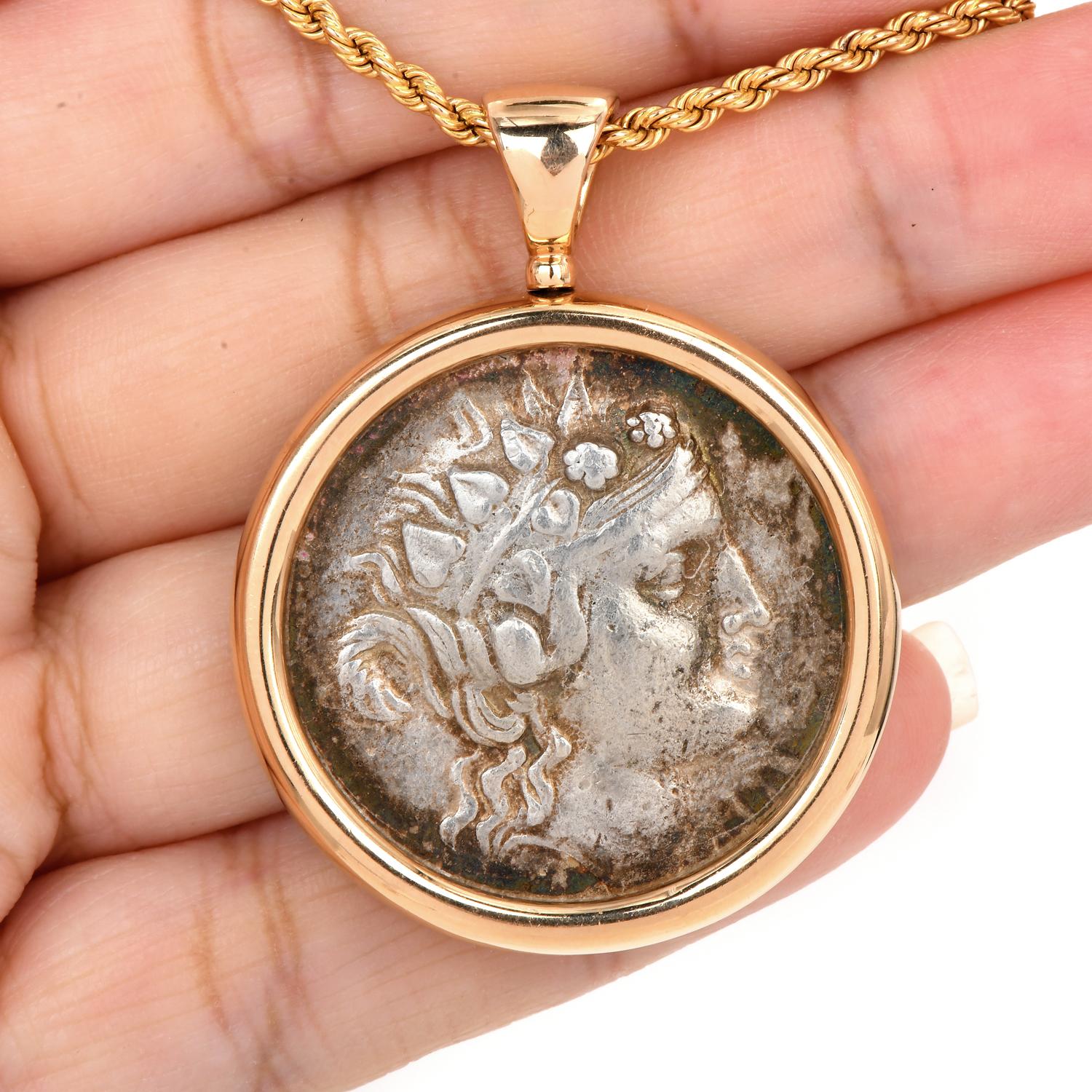Bvlgari Monete 18K Rose Gold Ancient Coin Pendant In Excellent Condition For Sale In Miami, FL