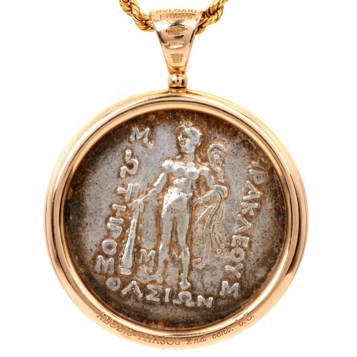 Bvlgari Monete 18K Rose Gold Ancient Coin Pendant Chain Necklace For Sale 2