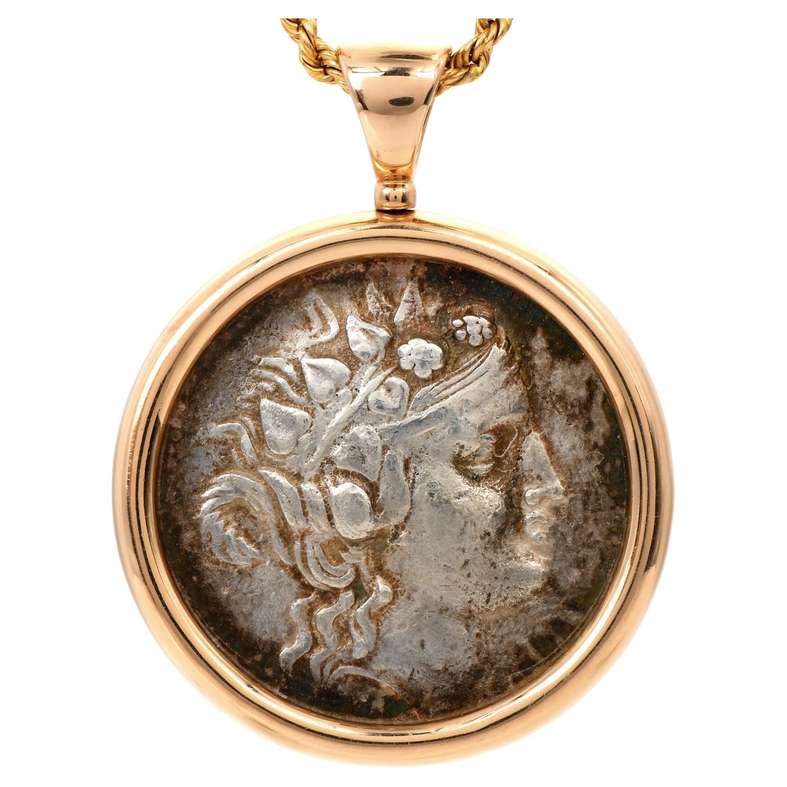 Bvlgari Monete 18K Rose Gold Ancient Coin Pendant Chain Necklace For Sale