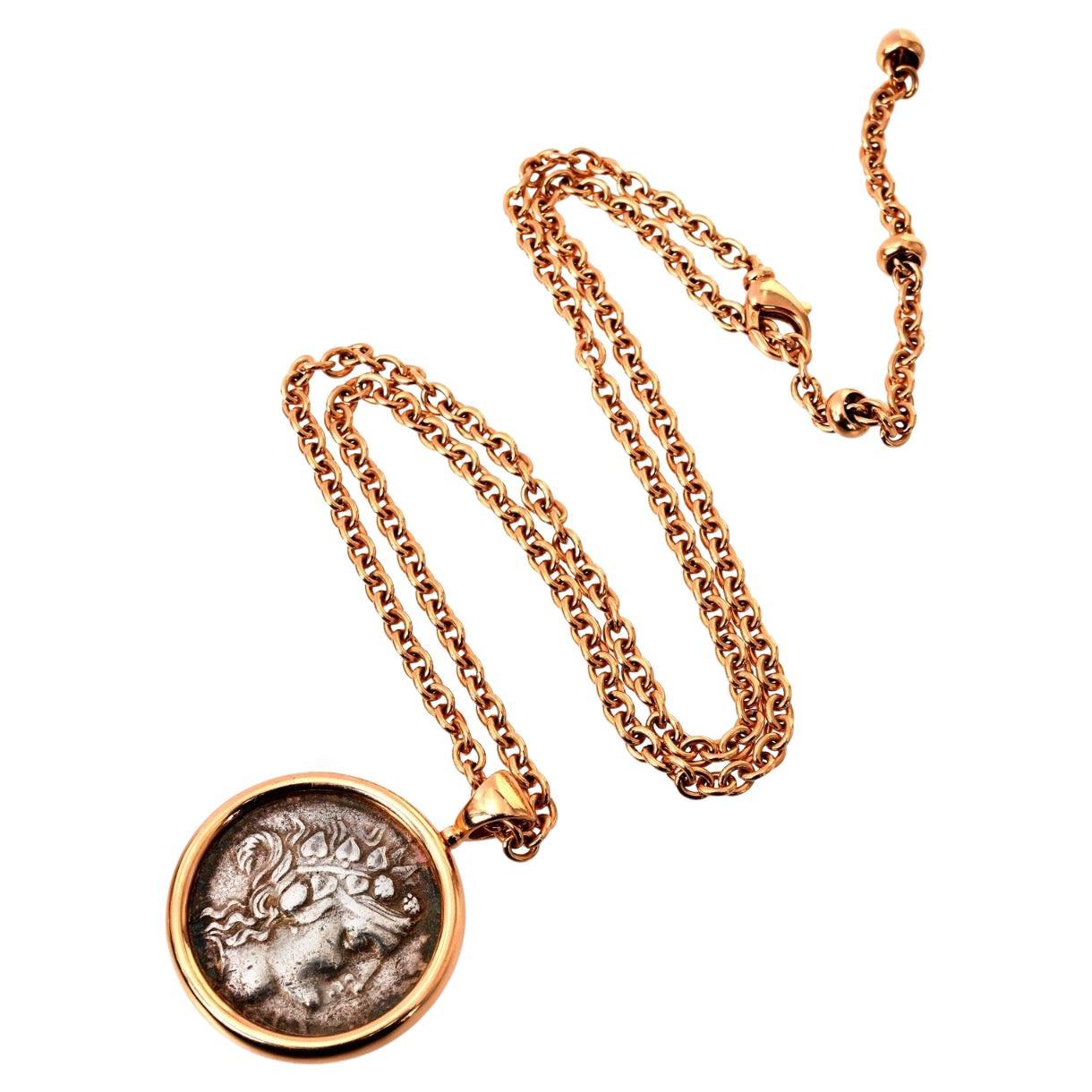 Bvlgari Monete 18K Rose Gold Ancient Coin Pendant Chain Necklace For Sale