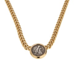 Bvlgari Monete 18K Yellow Gold Ancient Greek Coin Pendant Necklace