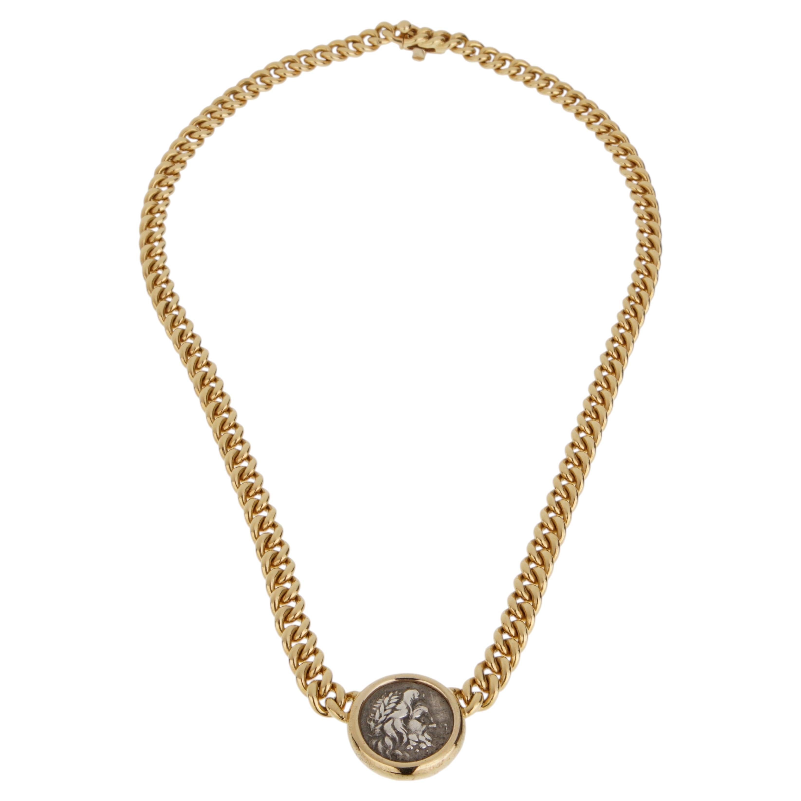 Bvlgari Monete 18K Yellow Gold Ancient Greek Coin Pendant Necklace