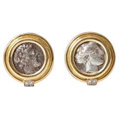 Bvlgari Monete 18kt Gold Earrings with Diamonds, 4th Century Coins.