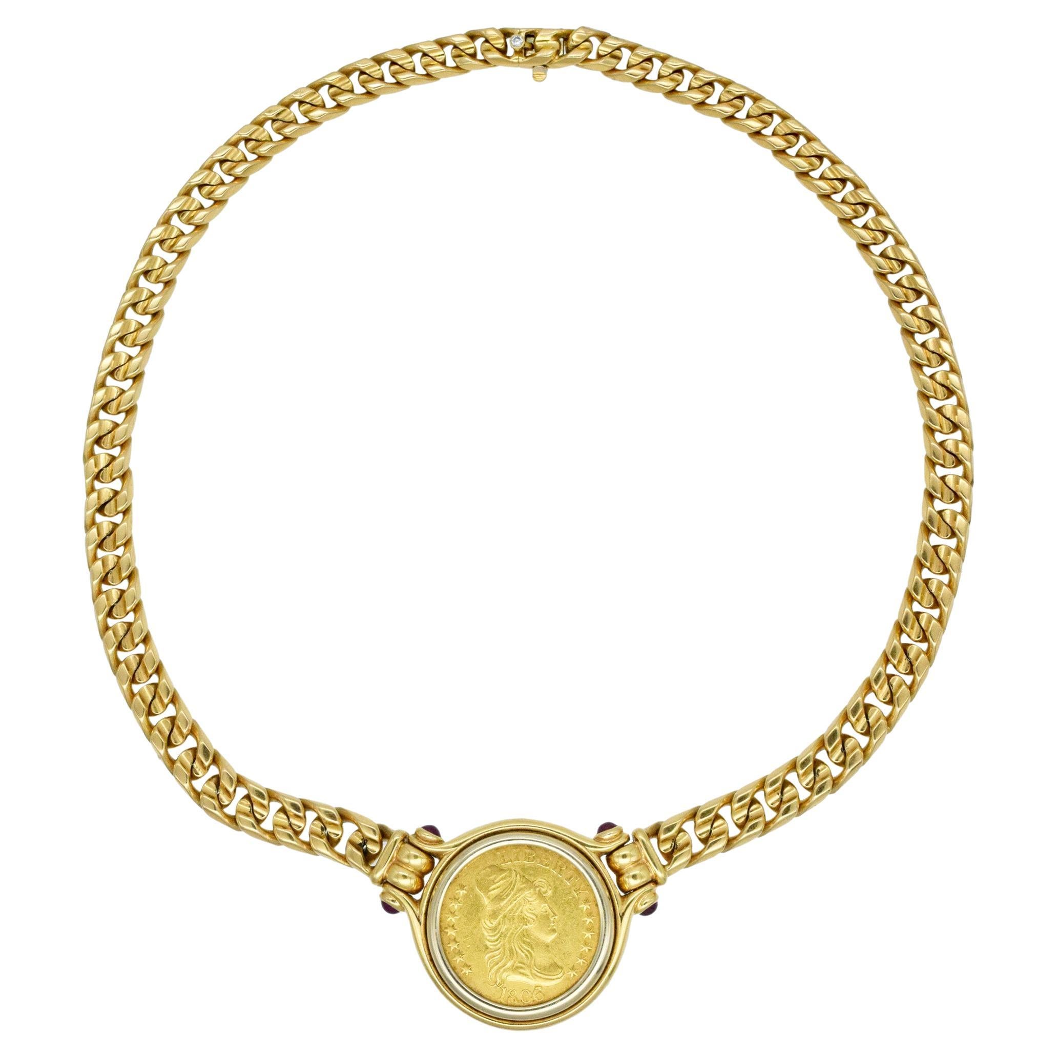 Bvlgari ‘Monete’ American 1806 Half Eagle Liberty Gold Coin Necklace en venta
