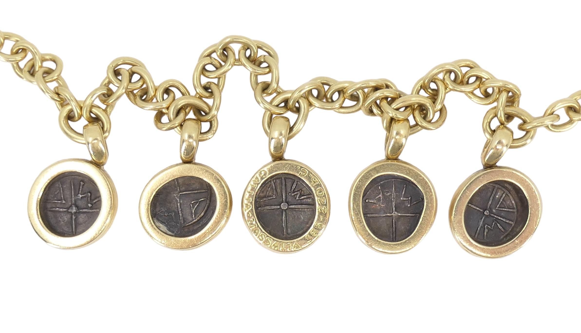 Women's Bvlgari Monete Ancient Coin 18k Gold Charm Bracelet For Sale