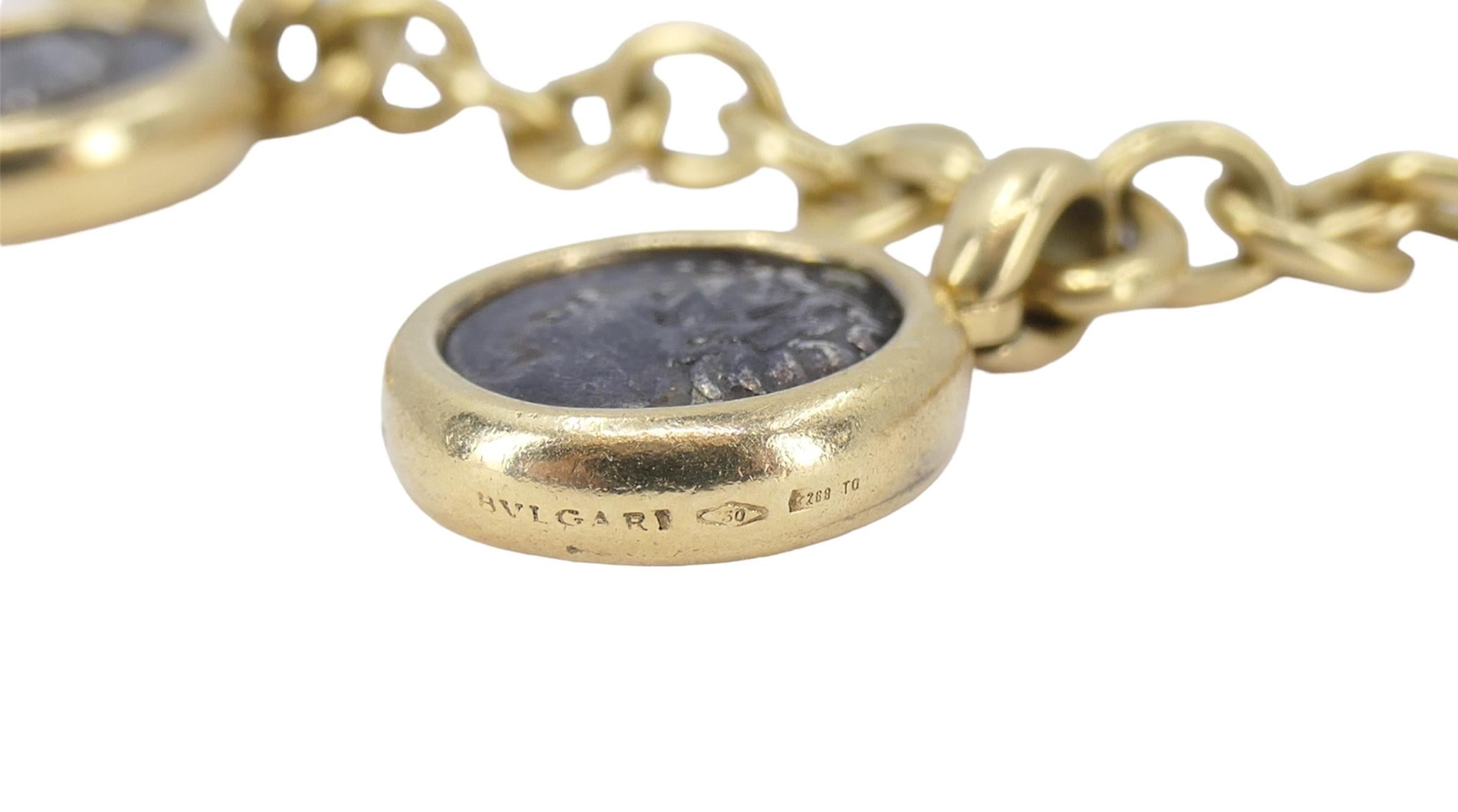 Bvlgari Monete Ancient Coin 18k Gold Charm Bracelet In Good Condition In Beverly Hills, CA