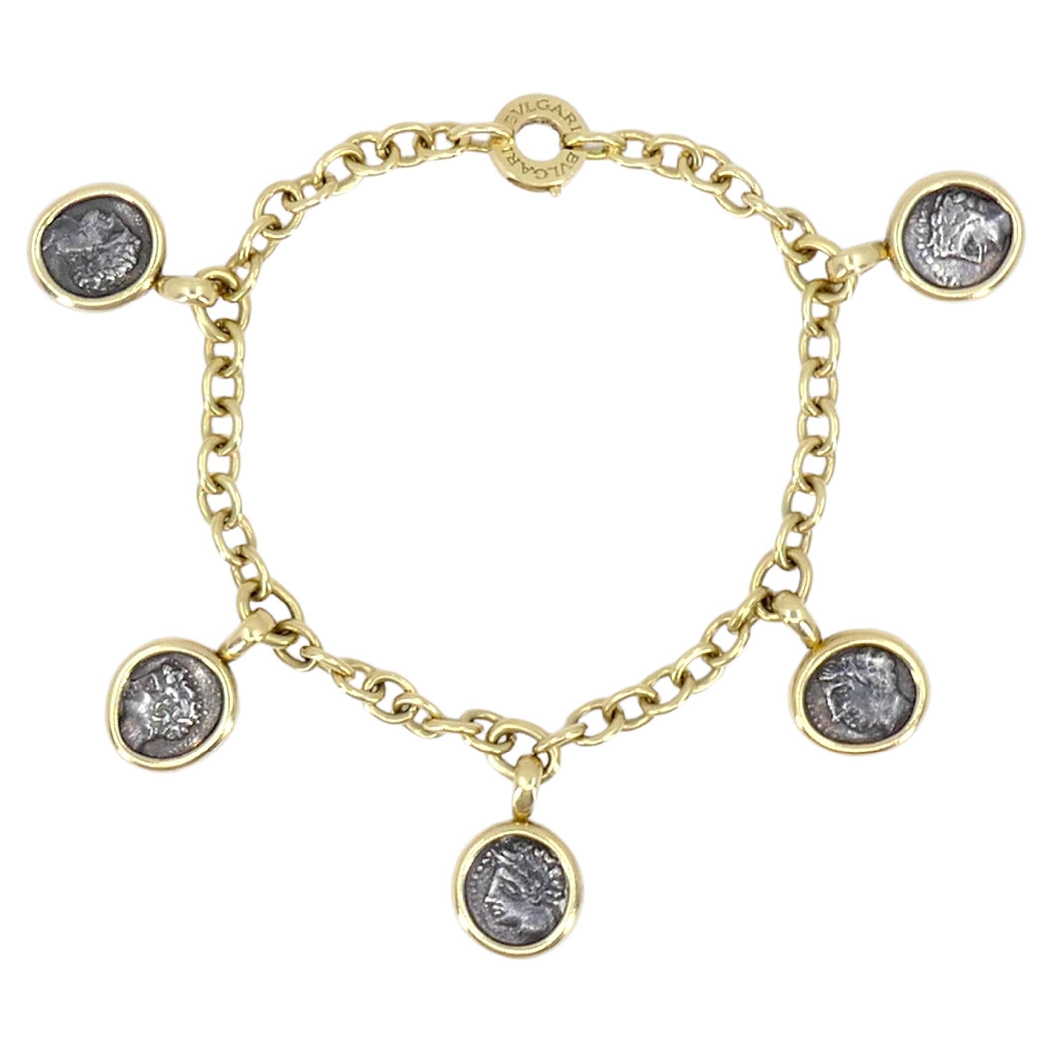 Bvlgari Monete Ancient Coin 18k Gold Charm Bracelet For Sale