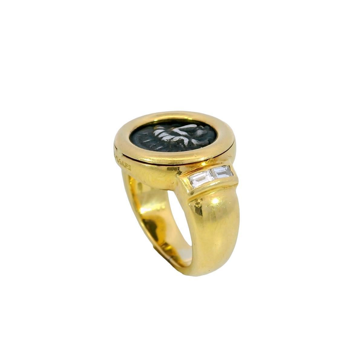Bvlgari Monet Ancient Coin Diamond Ring Or jaune 18K Taille 5 en vente 4