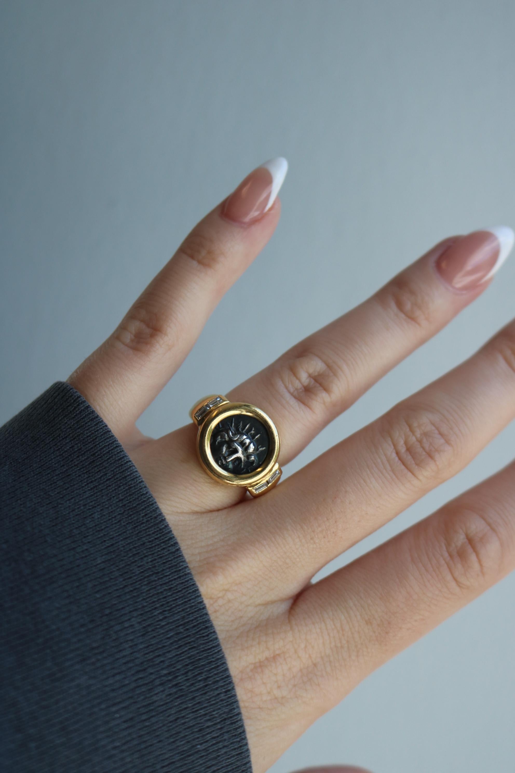 Bvlgari Monet Ancient Coin Diamond Ring Or jaune 18K Taille 5 en vente 7