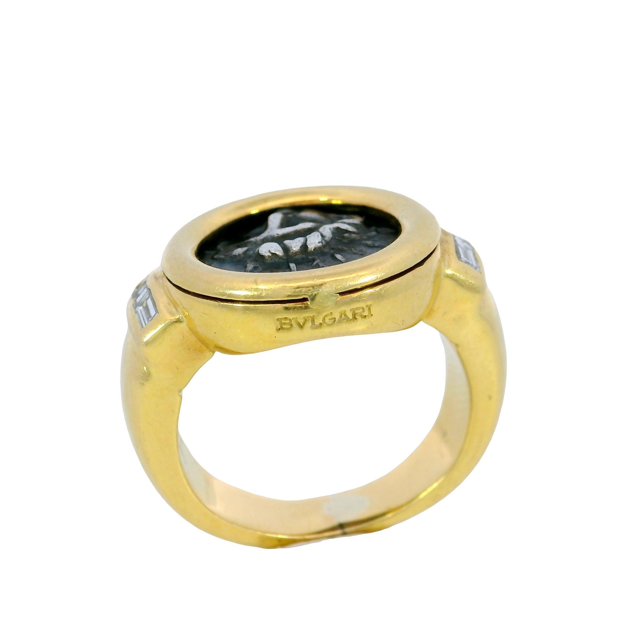 Bvlgari Monet Ancient Coin Diamond Ring Or jaune 18K Taille 5 en vente 2