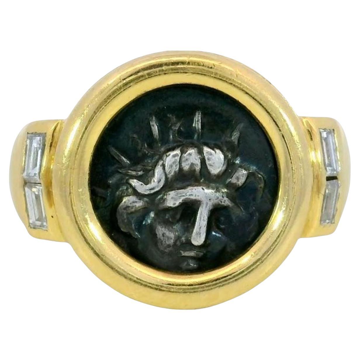 Bvlgari Monete Antike Münze Diamant Ring 18K Gelbgold Größe 5