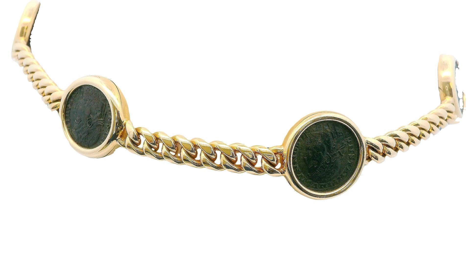 Bvlgari Monete Curb Collar De Oro Amarillo De 18k Con 7 Monedas Antiguas C/Papeles De Servicio en venta 1