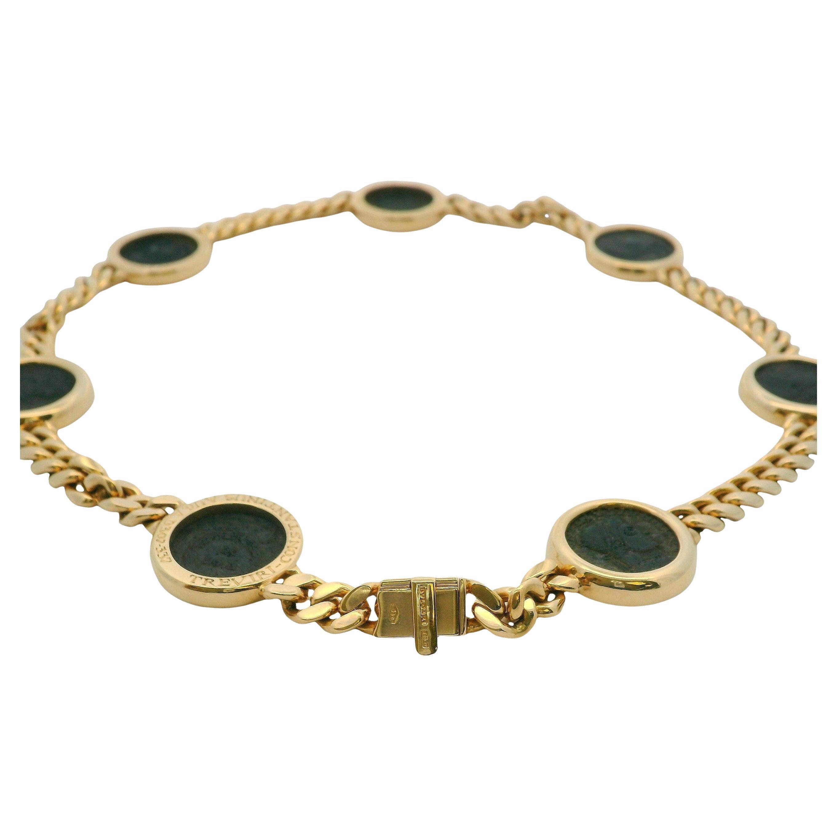 Bvlgari Monete Curb Collar De Oro Amarillo De 18k Con 7 Monedas Antiguas C/Papeles De Servicio en venta