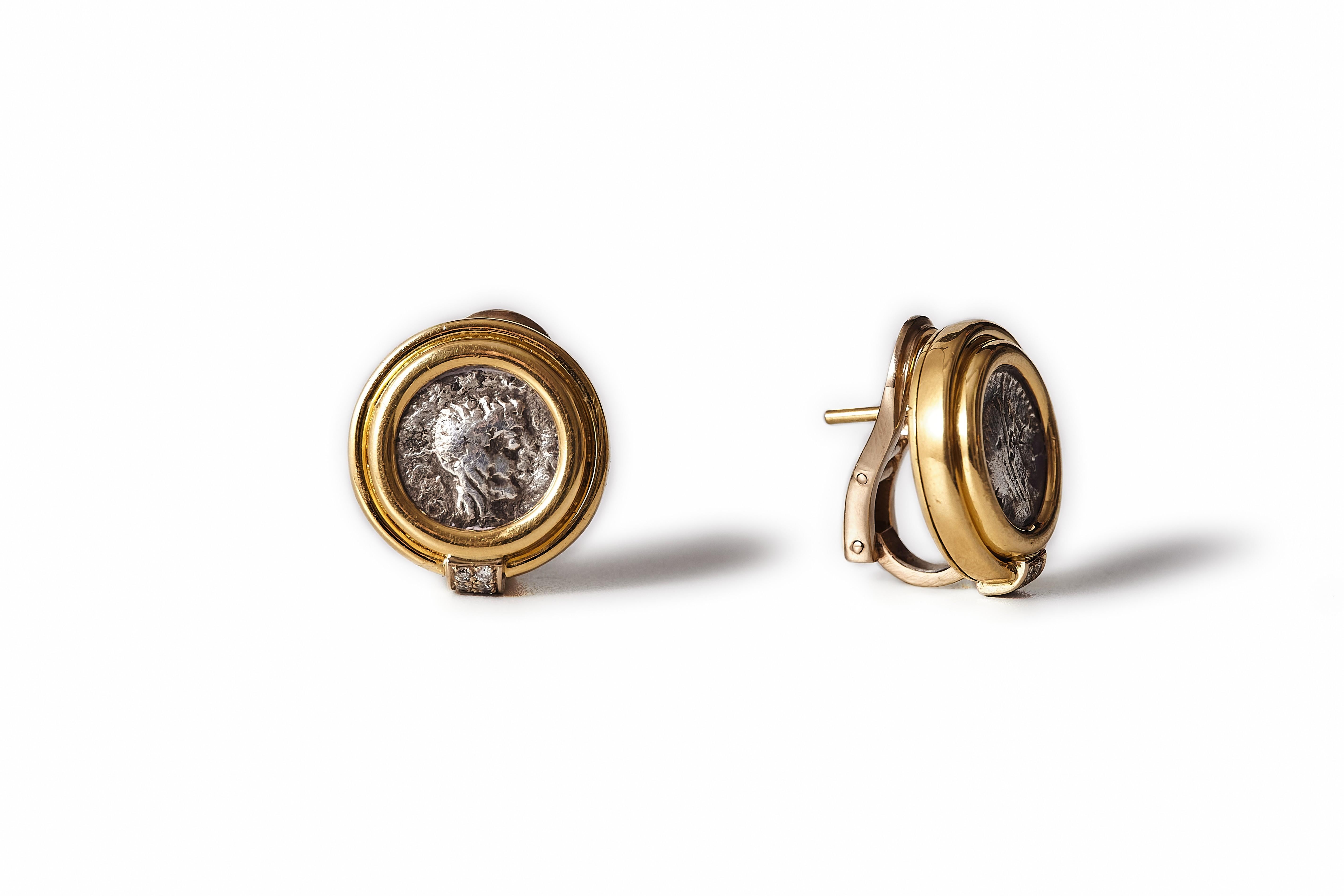 Bvlgari Monet, Faustina la Giovane, orecchini in oro 18 carati con diamanti. In condizioni buone in vendita a Malmö, Skåne län