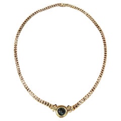 Bvlgari Monete Gold Ancient Coin and Blue Sapphire Necklace
