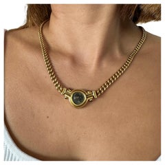 Vintage Bvlgari Monete Gold Ancient Coin and Blue Sapphire Necklace