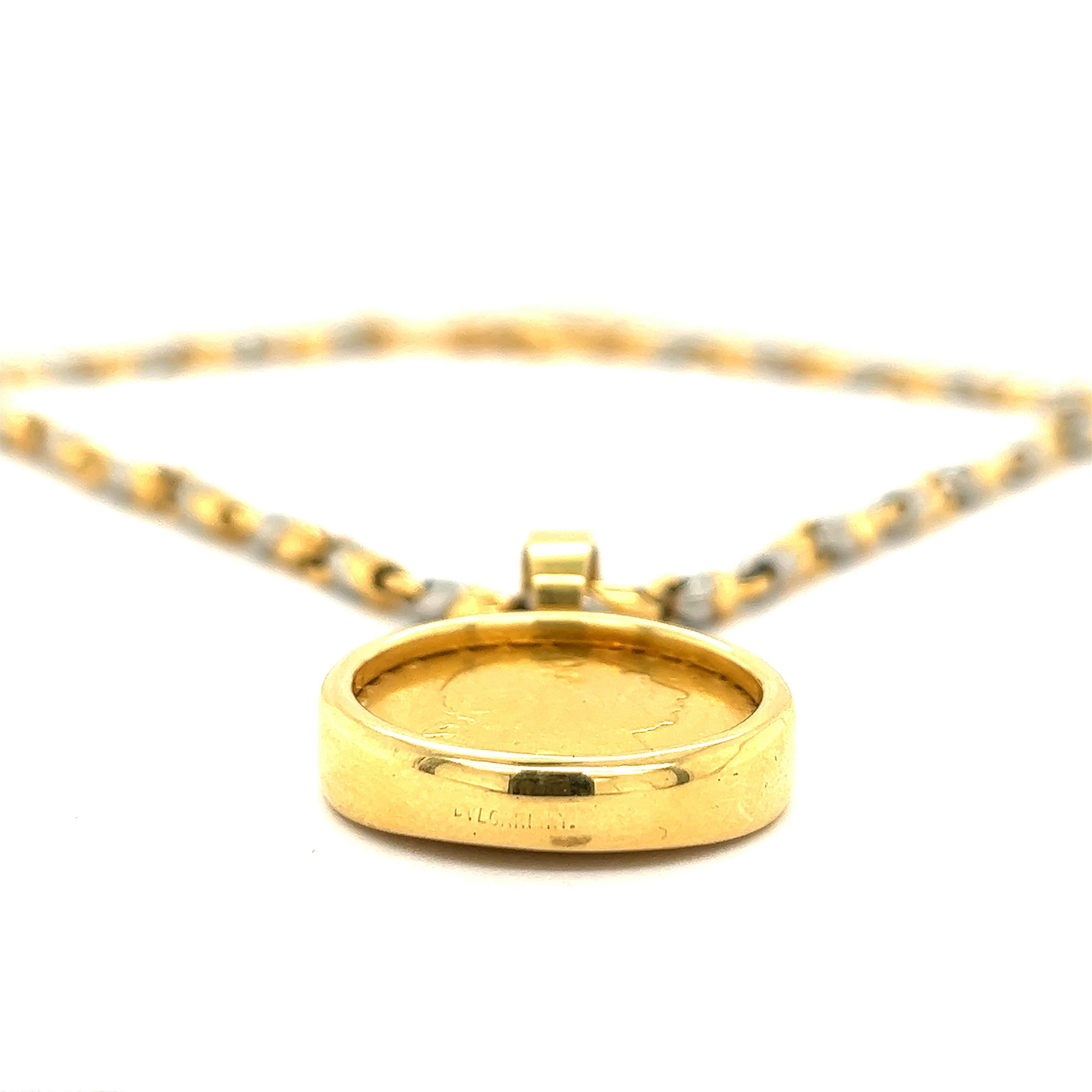 Bvlgari Monete Goldmünze-Anhänger mit Gold- und Stahl-Halskette im Angebot 5