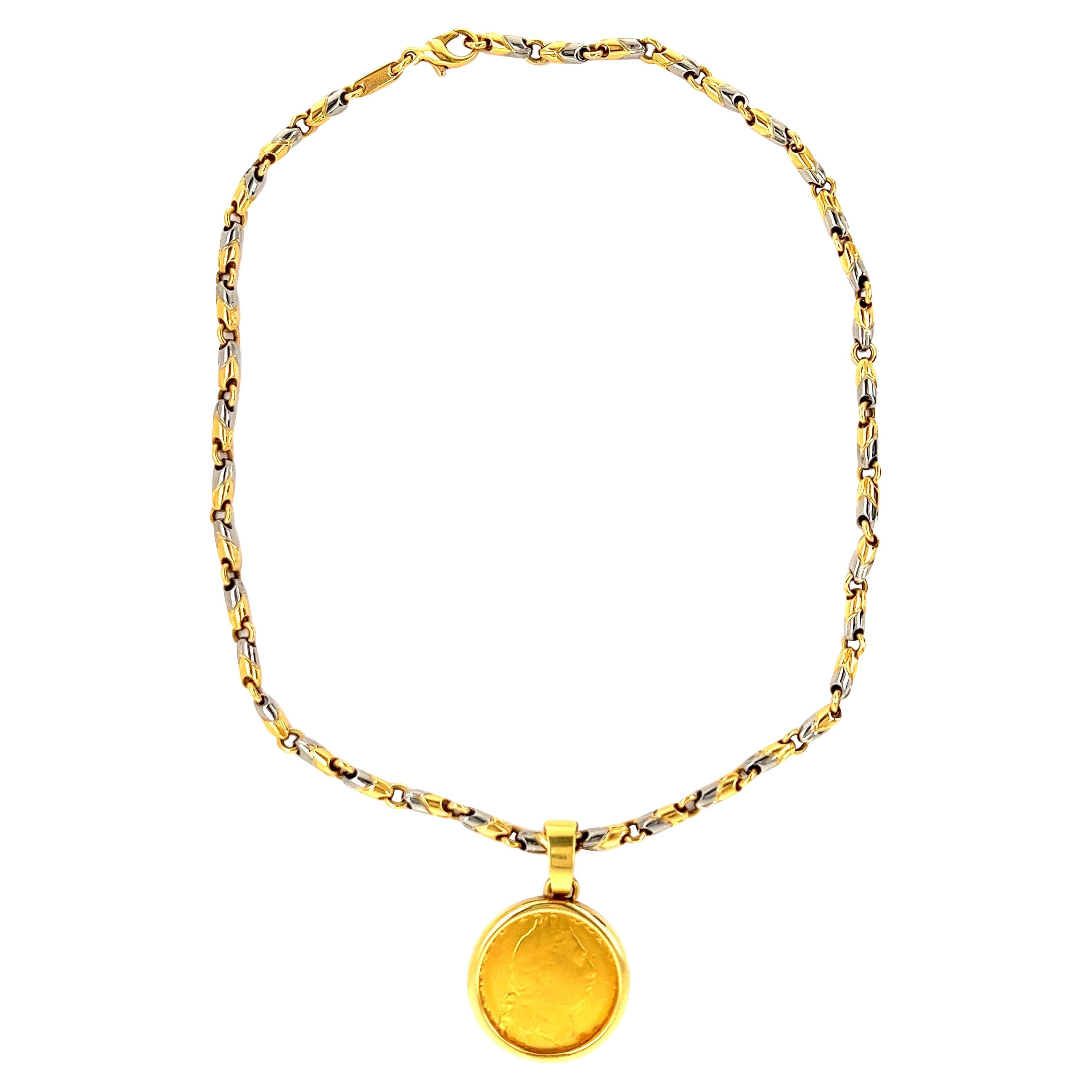 Bvlgari Monete Goldmünze-Anhänger mit Gold- und Stahl-Halskette
