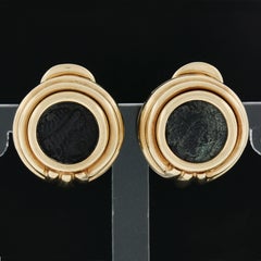 Bvlgari Monete Italian 18K Yellow Gold Bezel Coin Button Clip On Omega Earrings