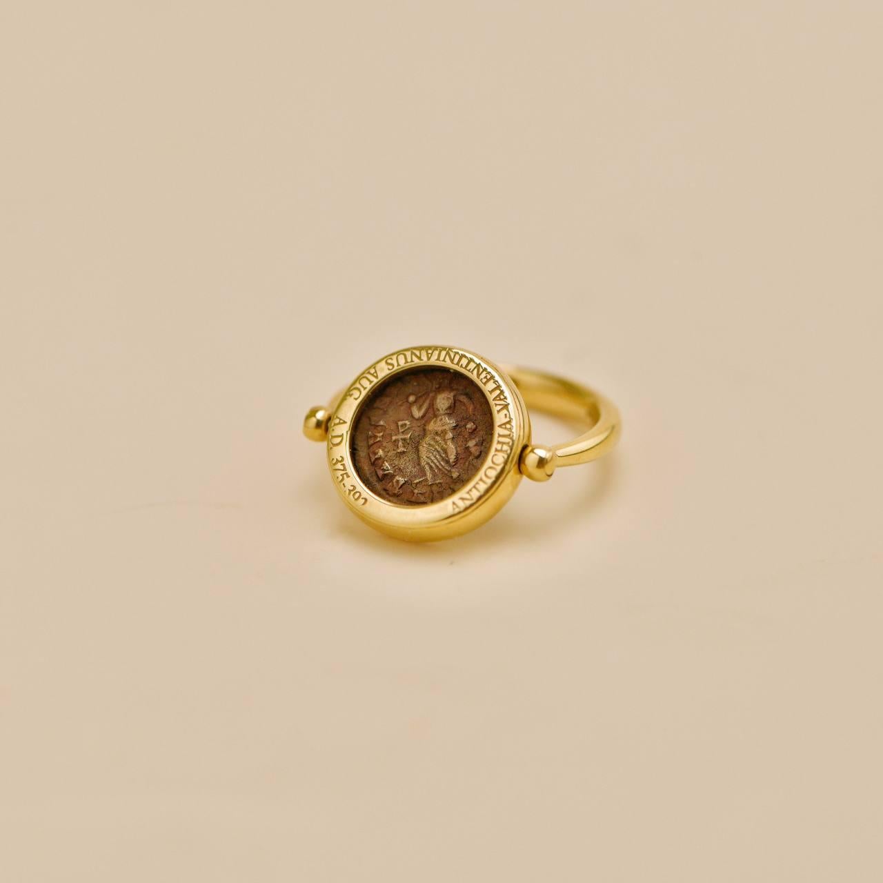 Bvlgari Monete Reversible 18k Yellow Gold Ancient Coin Ring Size 54 3