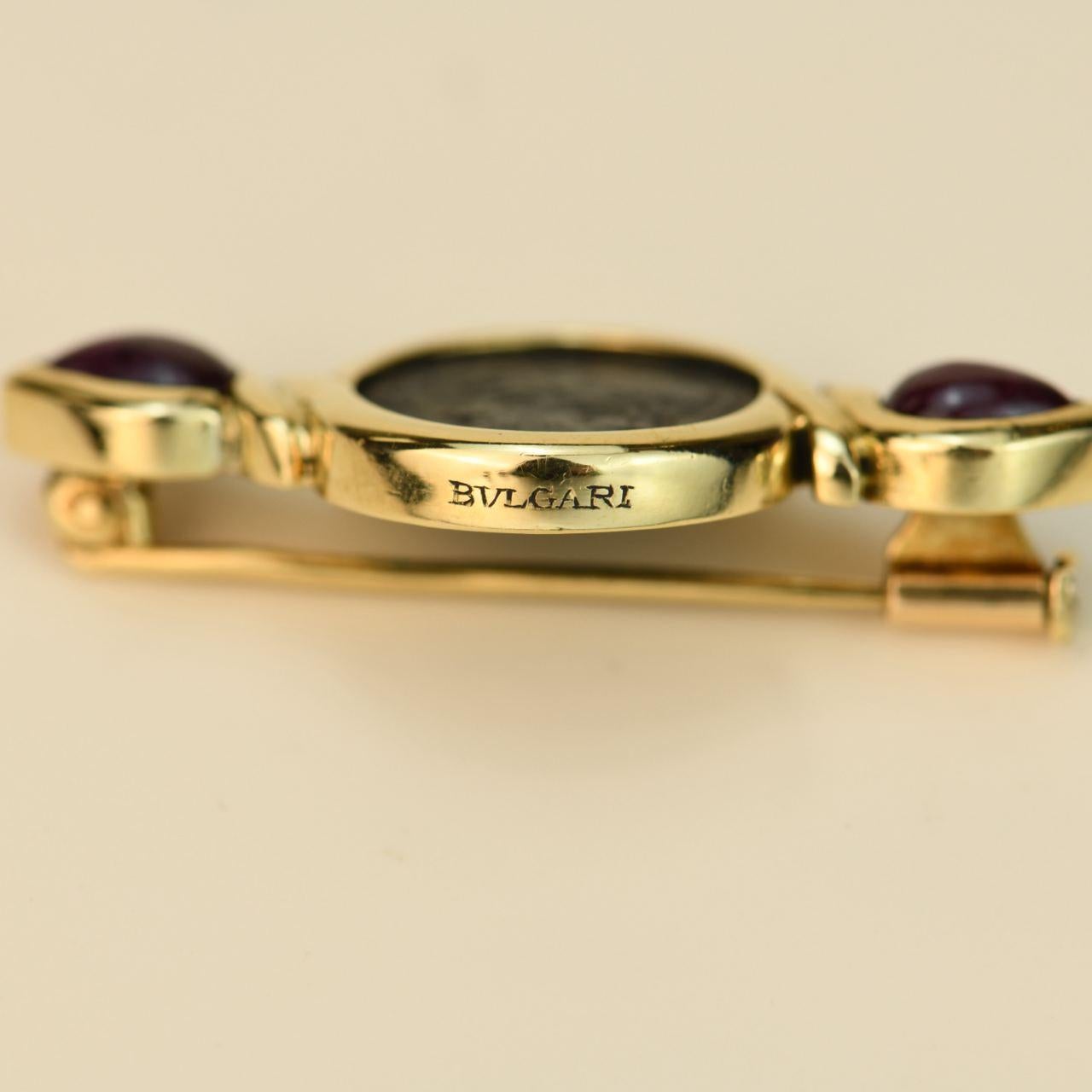 Women's or Men's Bvlgari Monete Ruby 18K Yellow Gold Ancient Coin Brooch