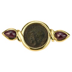 Vintage Bvlgari Monete Ruby 18K Yellow Gold Ancient Coin Brooch