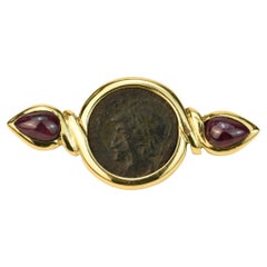 Bvlgari Monete Ruby 18K Yellow Gold Ancient Coin Brooch