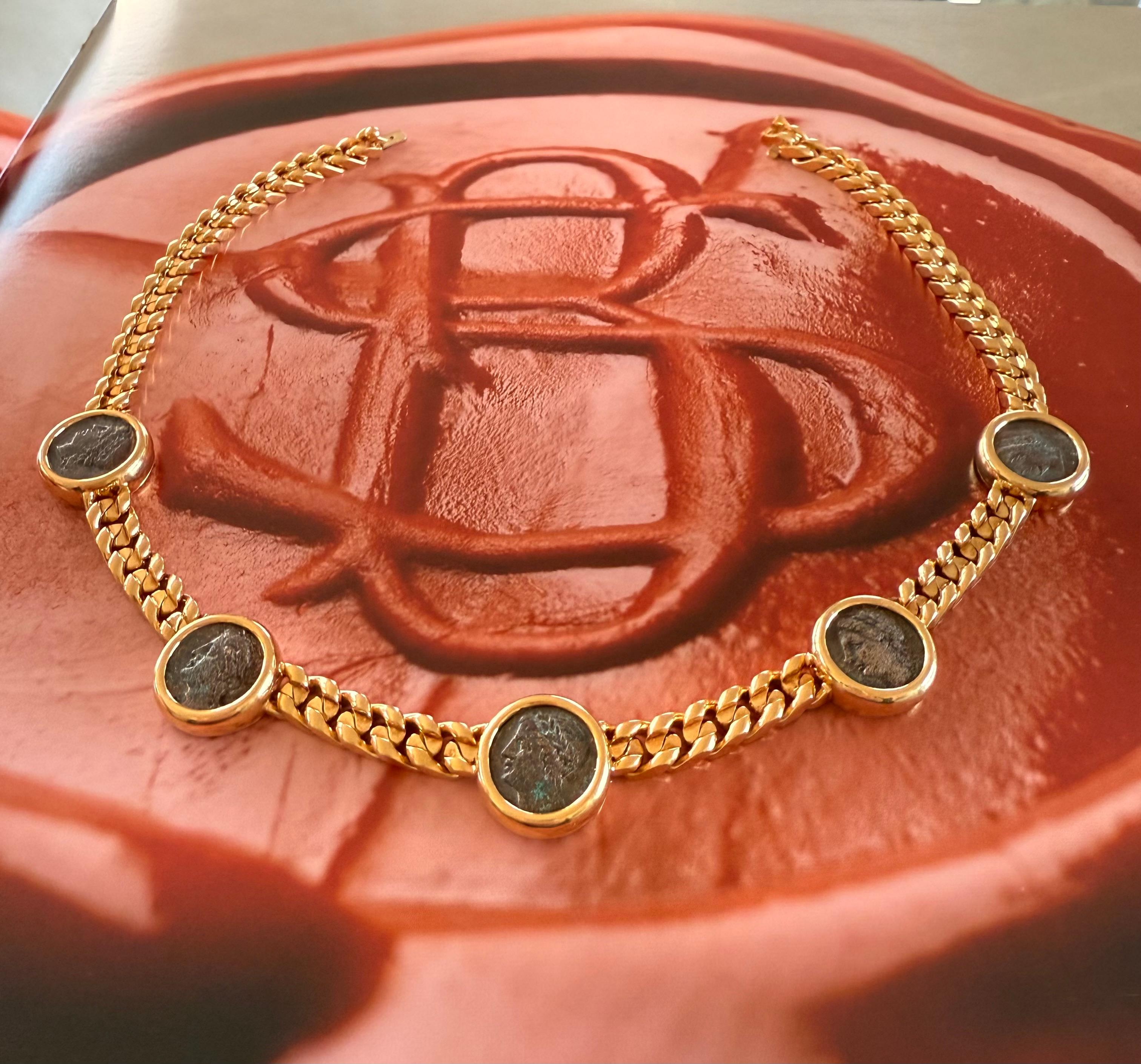 Bvlgari Monete Vintage Curb 18k Gelbgold Antike Münze Halskette im Angebot 7
